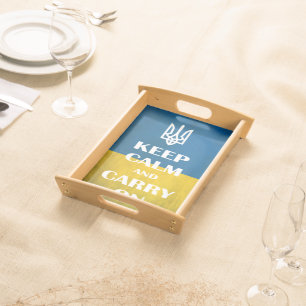 Keep calm and carry on Ukrainian emblem trident Serving Tray