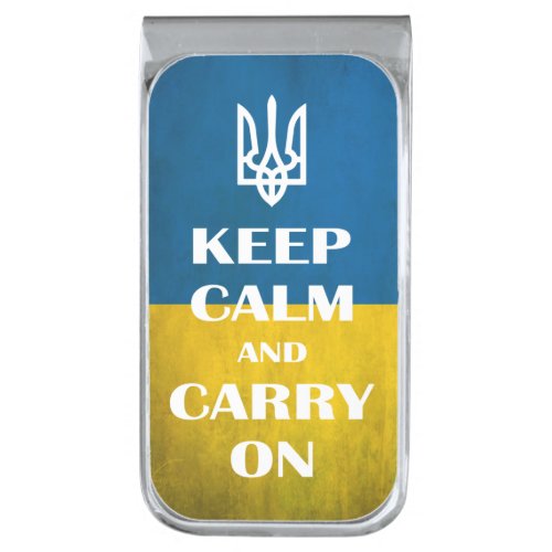 Keep calm and carry on Ukrainian emblem trident  Silver Finish Money Clip
