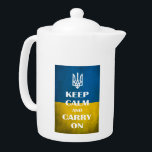 Keep calm and carry on Ukrainian emblem trident  Teapot<br><div class="desc">Keep calm and carry on Ukrainian flag</div>