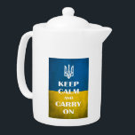 Keep calm and carry on Ukrainian emblem trident  Teapot<br><div class="desc">Keep calm and carry on Ukrainian flag</div>