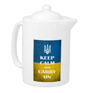 Keep calm and carry on Ukrainian emblem trident  Teapot