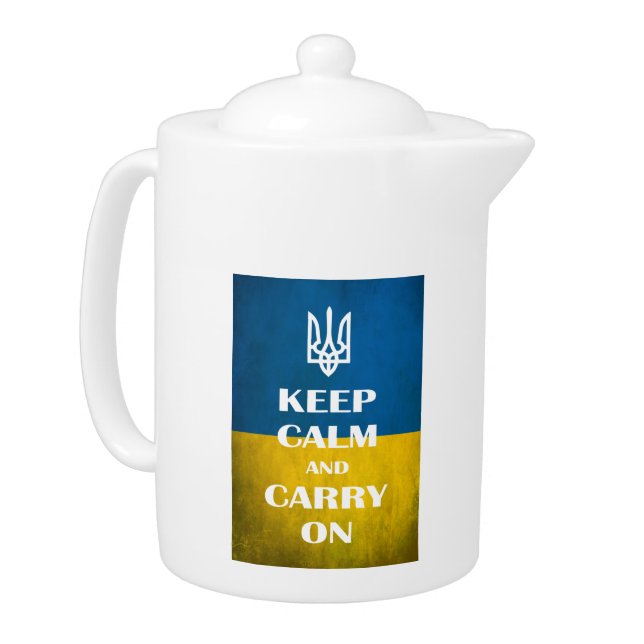 Keep calm and carry on Ukrainian emblem trident  Teapot (Left)