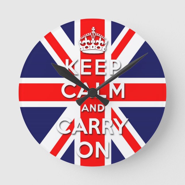 keep calm and carry on Union Jack flag Round Clock (Front)