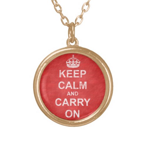 Keep Calm and Carry On Vintage Gold Plated Necklace