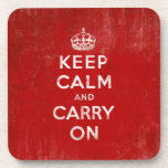 Keep Calm and Carry On, Vintage Red and White Drink Coaster