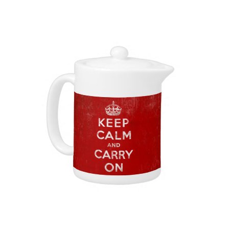 Keep Calm And Carry On, Vintage Red/white Teapot