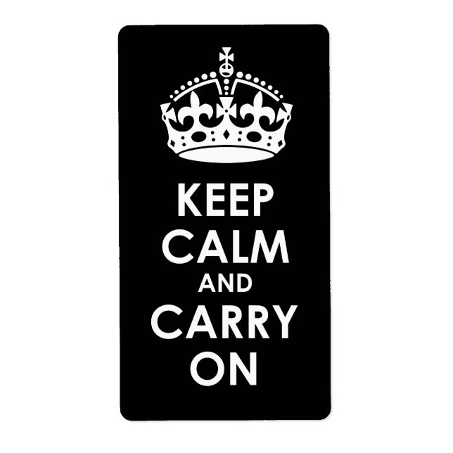 Keep Calm and Carry on White on Black Label (Front)