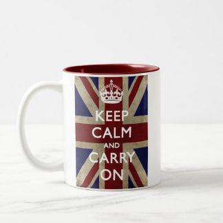 Keep Calm and Carry On with the Union Jack Two-Tone Coffee Mug