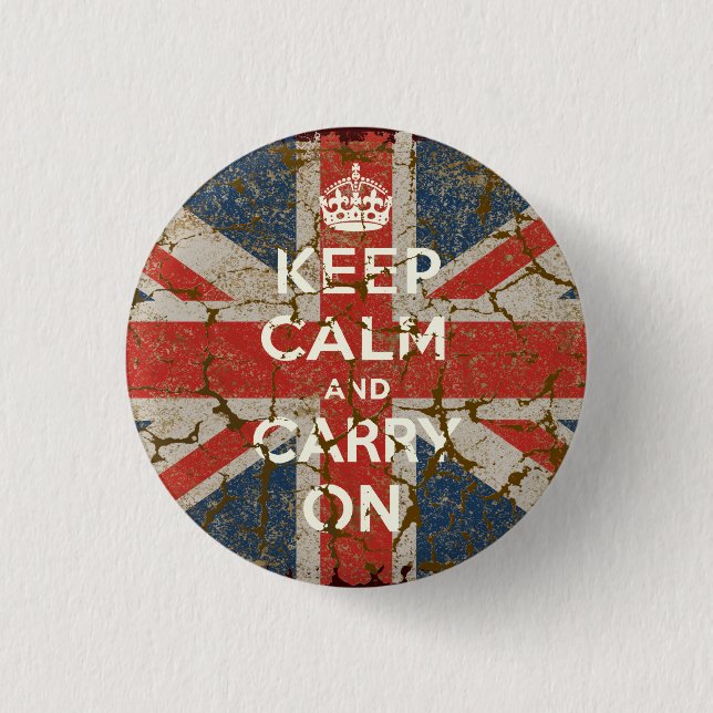 Keep Calm and Carry On with UK  Flag Button (Front)