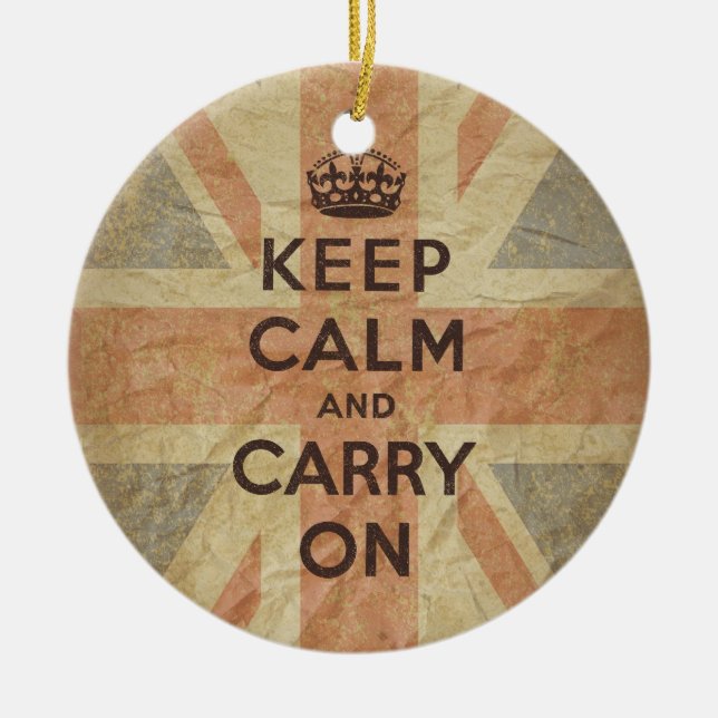 Keep Calm and Carry On with UK Flag Ceramic Ornament (Front)