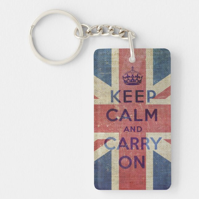 Keep Calm and Carry On with UK flag | keychain (Front)