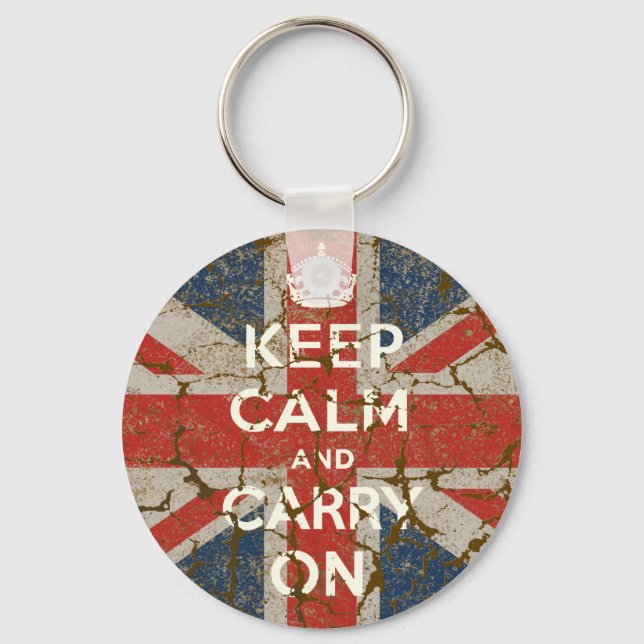 Keep Calm and Carry On with UK  Flag Keychain (Front)