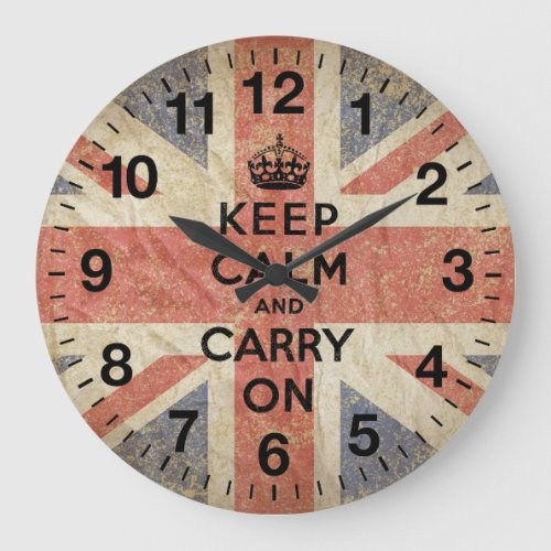 Keep Calm and Carry On with UK  Flag Large Clock