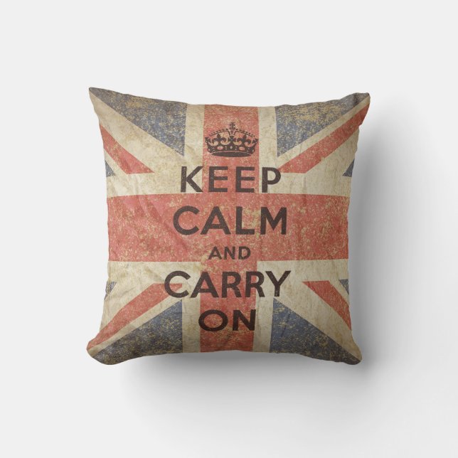 Keep Calm and Carry On with UK Flag Throw Pillow (Front)