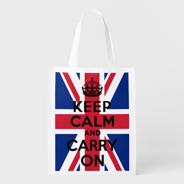 Keep Calm and Carry On with Union Jack Reusable Grocery Bag (Front)