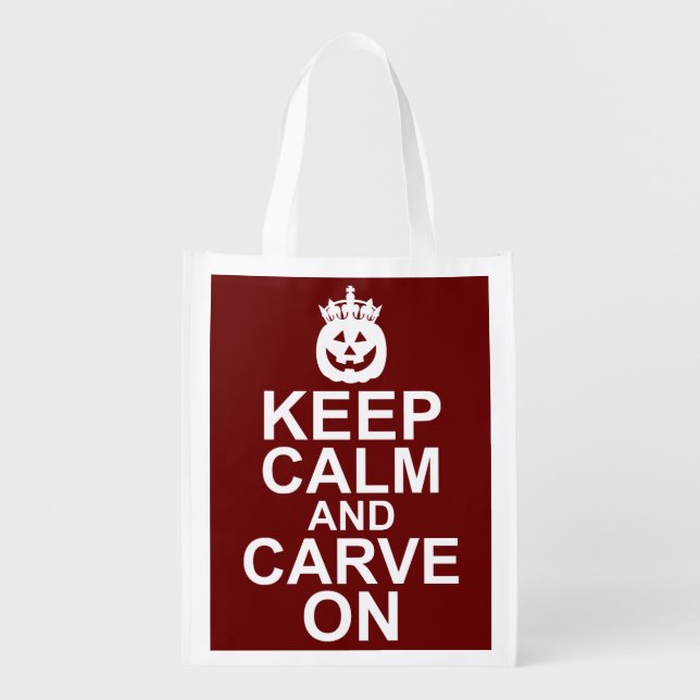 Keep Calm and Carve On Halloween Pumpkin Grocery Bag (Front)
