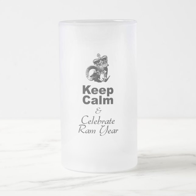 Keep Calm and Celebrate Ram Year 2015 Frosted Glass Beer Mug (Center)
