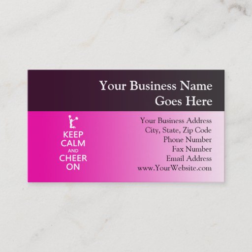 Customizable Keep Calm and Cheer On, Cheerleader Pink Business Card Templates
