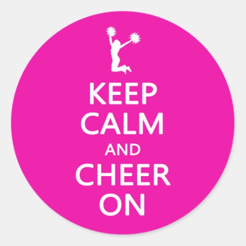 Keep Calm and Cheer On Cheerleader Pink Classic Round Sticker