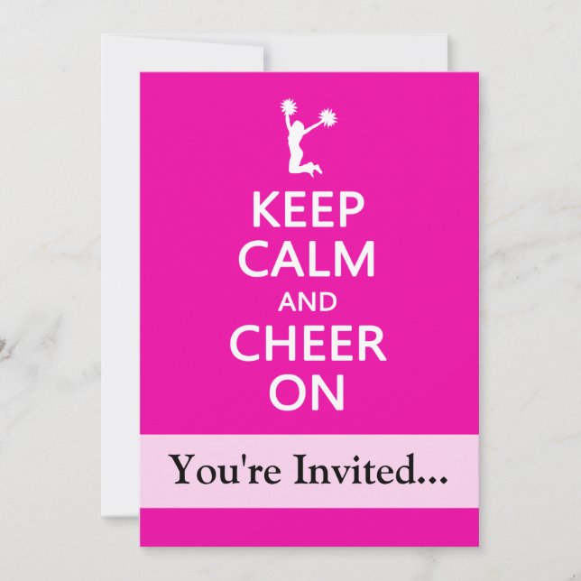 Keep Calm and Cheer On, Cheerleader Pink Invitation (Front)