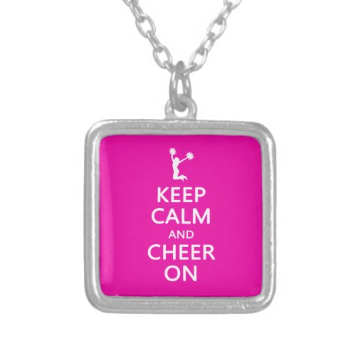 Keep Calm and Cheer On Cheerleader Pink Silver Plated Necklace