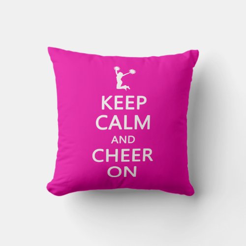 Keep Calm and Cheer On Cheerleader Pink Throw Pillow