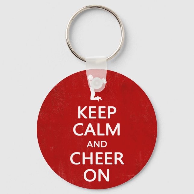 Keep Calm and Cheer On, Cheerleader Red Keychain (Front)