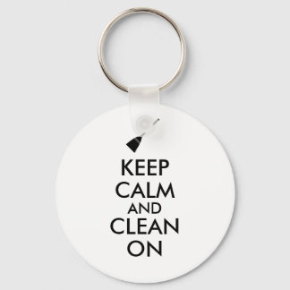 Keep Calm and Clean On Broom Custom Keychain