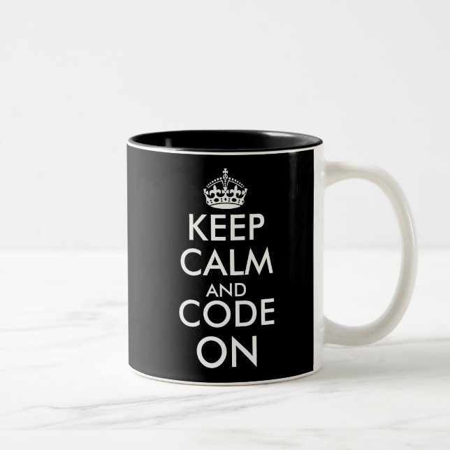 Keep calm and code on black and white two tone mug (Right)