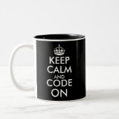 Keep calm and code on black and white two tone mug (Left)