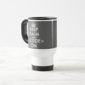Keep calm and code on travel mug for program nerds (Front Left)