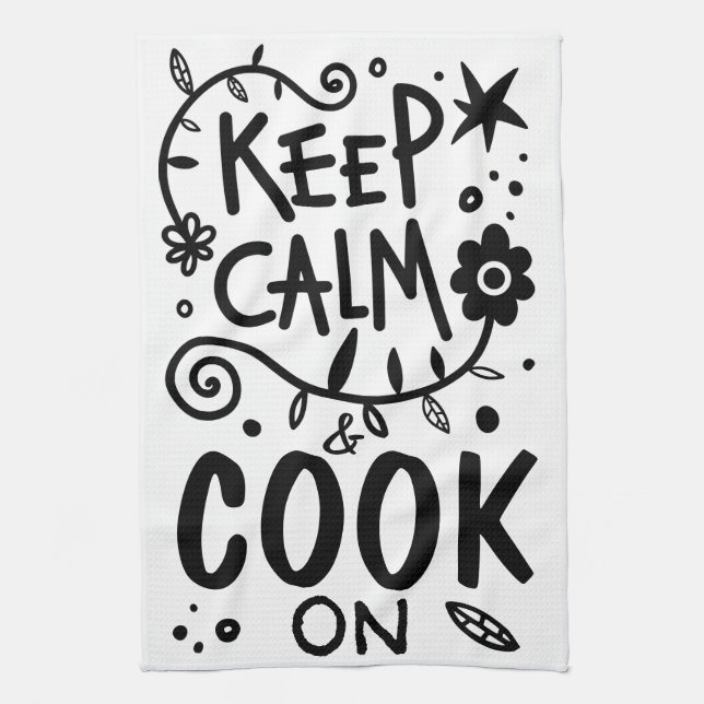 Keep Calm and Cook On Quote Typography Kitchen Towel (Vertical)