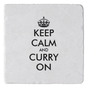 Keep calm and curry on funny marble trivet for pot