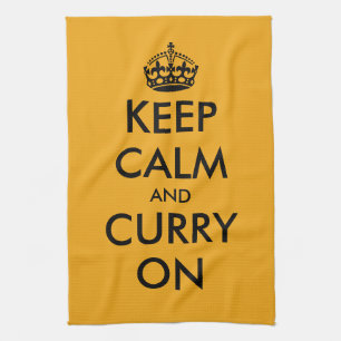 Keep calm and curry on funny yellow kitchen towel
