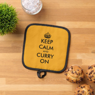 Keep calm and curry on funny yellow pot holder