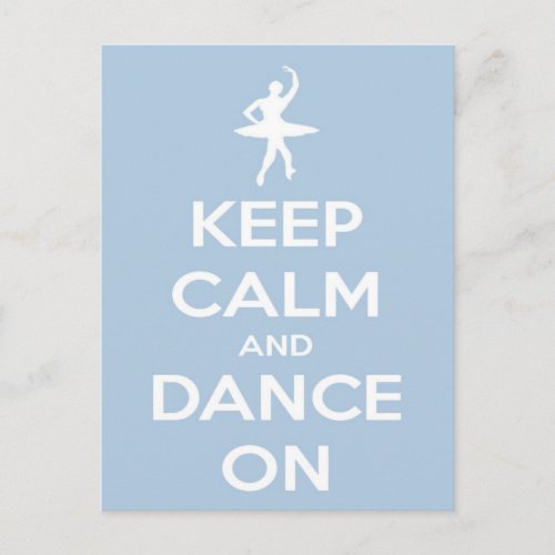 Keep Calm and Dance On Blue Postcard