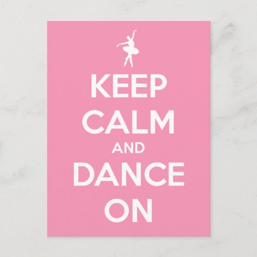 Keep Calm and Dance On Pink and White Postcard
