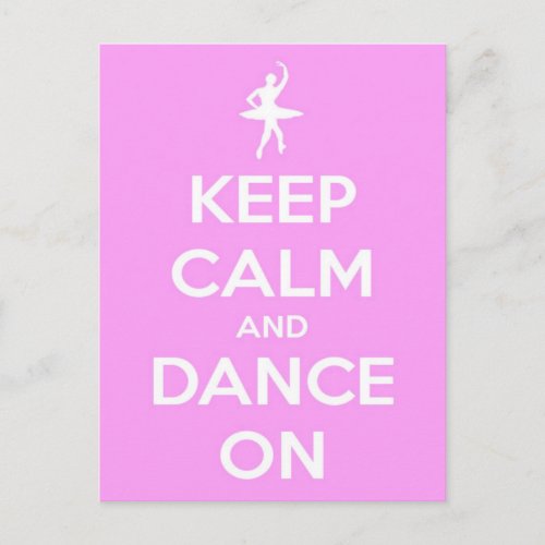 Keep Calm and Dance On Pink Postcard
