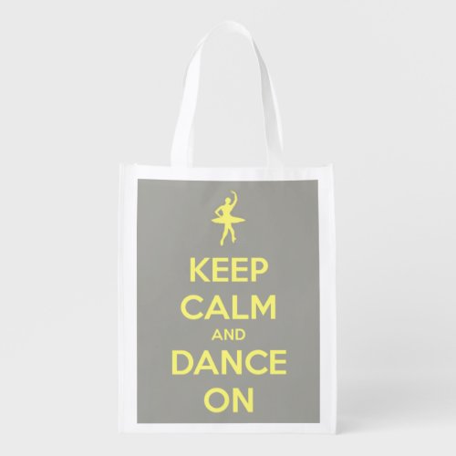 Keep Calm and Dance On Yellow on Grey Personalized Grocery Bag