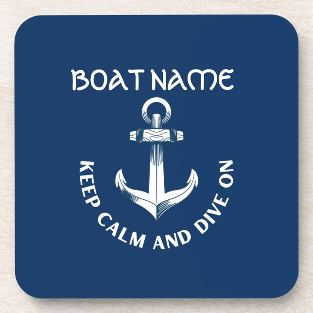 Keep Calm And Dive On,Anchor Navy Blue  Beverage Coaster (Front)