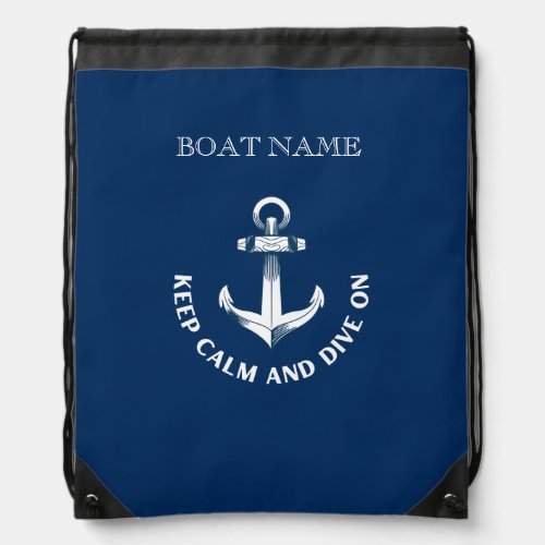 Keep Calm And Dive OnAnchor Navy Blue  Drawstring Bag