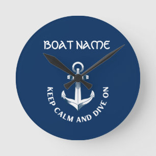 Keep Calm And Dive On,Anchor Navy Blue Round Clock