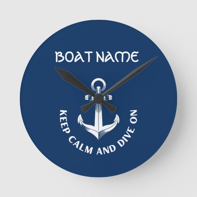 Keep Calm And Dive On,Anchor Navy Blue  Round Clock (Front)