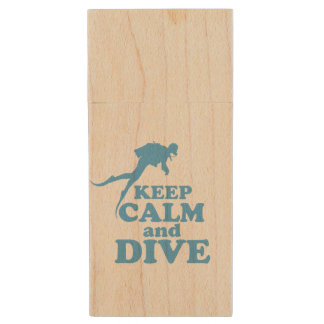 Keep calm and dive wood flash drive