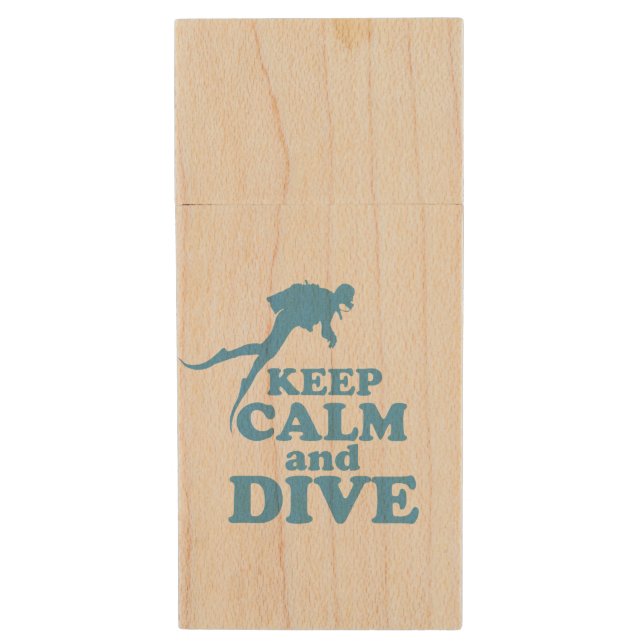 Keep calm and dive wood flash drive (Front Vertical)