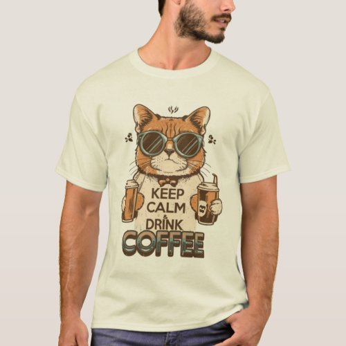Keep Calm And Drink Coffee _ Funny Cat T_Shirt