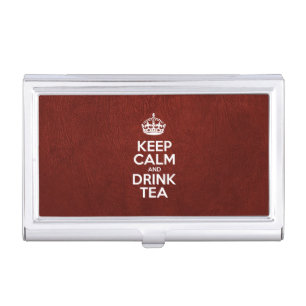 Keep Calm and Drink Tea, Red Leather, Crown Business Card Case