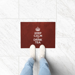 Keep Calm and Drink Tea, Red Leather, Crown Doormat