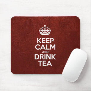 Keep Calm and Drink Tea, Red Leather, Crown Mouse Pad