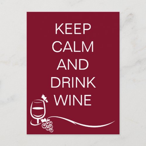 Keep Calm and Drink Wine Quote with Grapes Postcard
